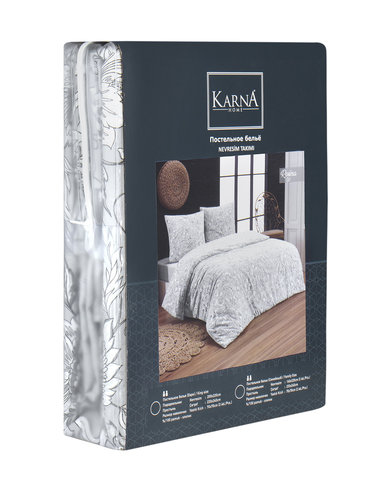 Постельное белье Karna ROSINA хлопковая бязь серый евро (нав. 70х70), фото, фотография
