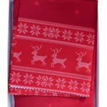 Скатерть прямоугольная Efor новогодняя красная с оленем жаккард 160х220, фото, фотография