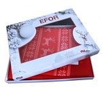 Скатерть прямоугольная Efor новогодняя красная с оленем жаккард 160х220, фото, фотография