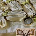 Скатерть прямоугольная с салфетками, кольцами Efor ROZALITE SET жаккард золото 160х220, фото, фотография