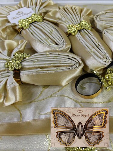 Скатерть прямоугольная с салфетками, кольцами Efor ROZALITE SET жаккард золото 160х220, фото, фотография