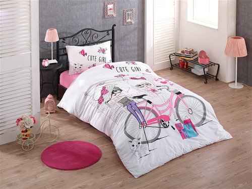 Комплект подросткового постельного белья Kristal Home CUTE GIRLS хлопковый ранфорс 1,5 спальный, фото, фотография