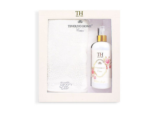 Подарочный набор с полотенцем Tivolyo Home KIRA хлопковая махра кремовый 50х100, фото, фотография