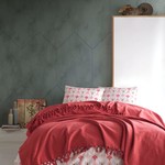 Летнее постельное белье с покрывалом-одеялом пике Saheser DALILA хлопковый ранфорс красный евро, фото, фотография