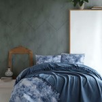 Летнее постельное белье с покрывалом-одеялом пике Saheser DALILA хлопковый ранфорс синий евро, фото, фотография