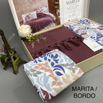 Летнее постельное белье с покрывалом-одеялом пике Saheser MARITA хлопковый ранфорс бордовый евро, фото, фотография