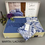 Летнее постельное белье с покрывалом-одеялом пике Saheser MARITA хлопковый ранфорс синий евро, фото, фотография