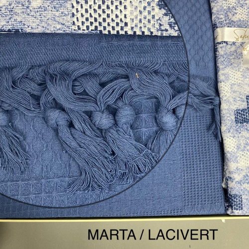 Летнее постельное белье с покрывалом-одеялом пике Saheser MARITA хлопковый ранфорс синий евро, фото, фотография
