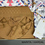 Летнее постельное белье с покрывалом-одеялом пике Saheser MARITA хлопковый ранфорс хардал евро, фото, фотография