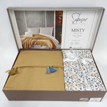 Летнее постельное белье с покрывалом-одеялом пике Saheser MISTY хлопковый ранфорс хардал евро, фото, фотография