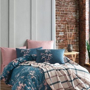 Постельное белье с пледом Istanbul Home Collection WILBOURN хлопковый ранфорс синий евро