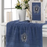Полотенце для ванной в подарочной упаковке Merzuka BOSS хлопковая махра темно-голубой 50х80, фото, фотография