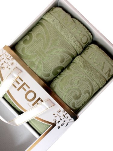 Подарочный набор полотенец для ванной 50х90, 70х140 Efor BAMBOO TAC бамбуковая махра зеленый, фото, фотография