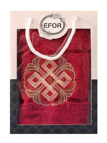 Полотенце для ванной в подарочной упаковке Efor хлопковая махра герб v1 бордовый 50х90, фото, фотография