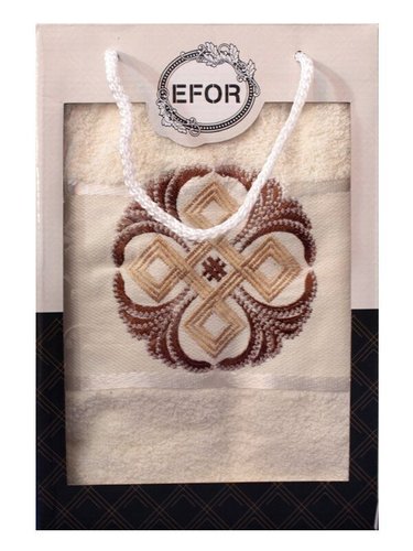 Полотенце для ванной в подарочной упаковке Efor хлопковая махра герб v1 кремовый 50х90, фото, фотография
