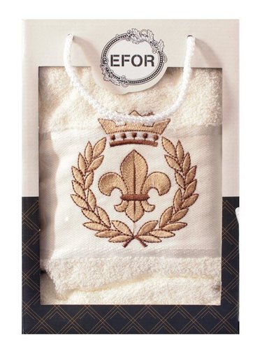 Полотенце для ванной в подарочной упаковке Efor хлопковая махра герб v2 кремовый 70х140, фото, фотография