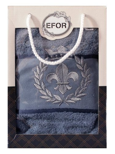 Полотенце для ванной в подарочной упаковке Efor хлопковая махра герб v2 синий 50х90, фото, фотография