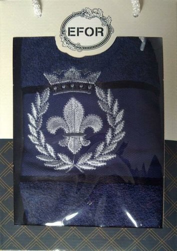 Полотенце для ванной в подарочной упаковке Efor хлопковая махра герб v2 тёмно-синий 50х90, фото, фотография