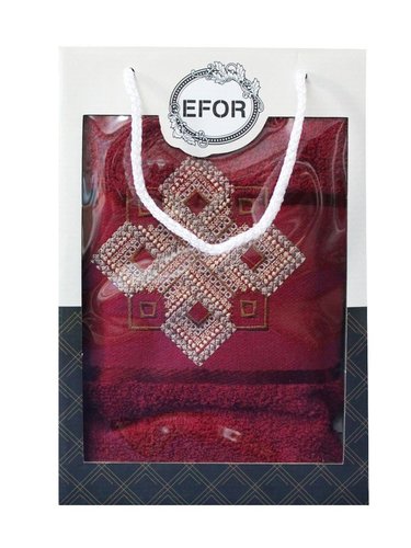 Полотенце для ванной в подарочной упаковке Efor хлопковая махра герб v4 бордовый 50х90, фото, фотография