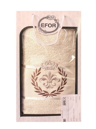 Полотенце для ванной в подарочной упаковке Efor хлопковая махра герб v6 бежевый 70х140, фото, фотография