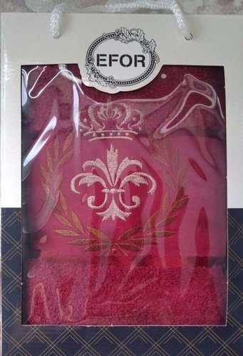 Полотенце для ванной в подарочной упаковке Efor хлопковая махра герб v6 бордовый 50х90, фото, фотография