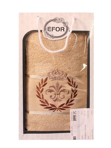 Полотенце для ванной в подарочной упаковке Efor хлопковая махра герб v6 капучино 50х90, фото, фотография