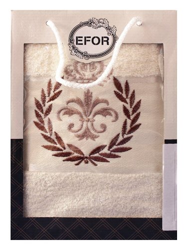 Полотенце для ванной в подарочной упаковке Efor хлопковая махра герб v6 кремовый 50х90, фото, фотография