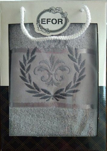 Полотенце для ванной в подарочной упаковке Efor хлопковая махра герб v6 светло-серый 50х90, фото, фотография