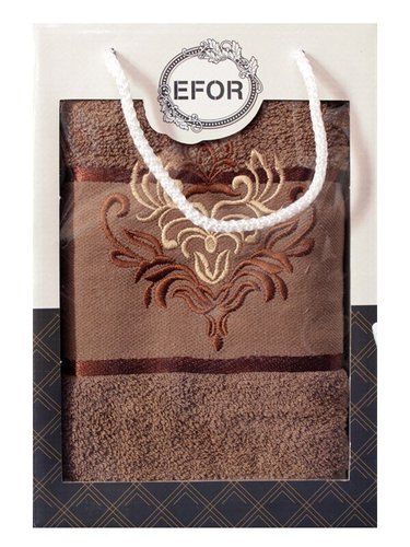 Полотенце для ванной в подарочной упаковке Efor хлопковая махра герб v7 кофейный 50х90, фото, фотография