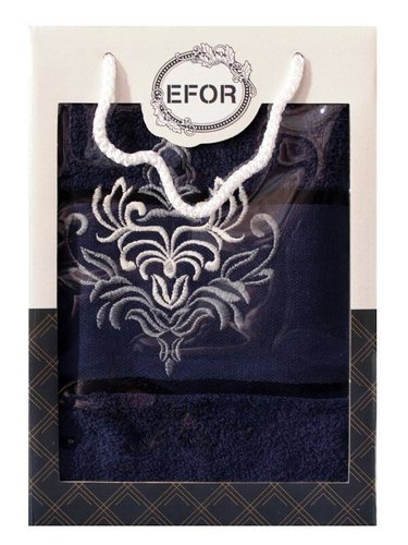 Полотенце для ванной в подарочной упаковке Efor хлопковая махра герб v7 тёмно-синий 50х90, фото, фотография