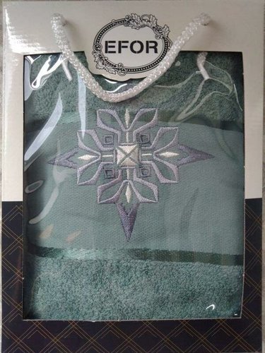 Полотенце для ванной в подарочной упаковке Efor хлопковая махра герб v8 зеленый 50х90, фото, фотография