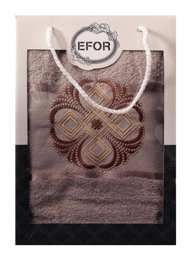 Полотенце для ванной в подарочной упаковке Efor хлопковая махра герб v1 капучино 50х90, фото, фотография