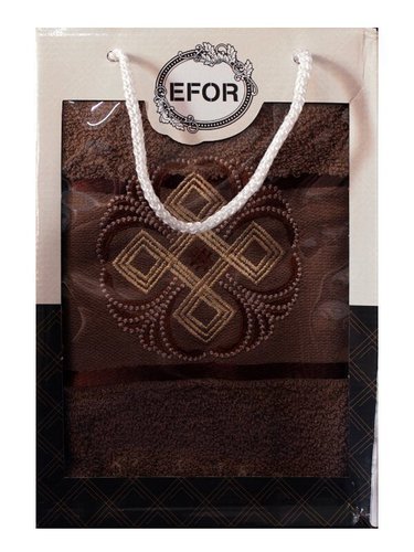 Полотенце для ванной в подарочной упаковке Efor хлопковая махра герб v1 темно-кофейный 50х90, фото, фотография