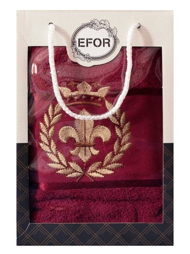 Полотенце для ванной в подарочной упаковке Efor хлопковая махра герб v2 бордовый 70х140, фото, фотография
