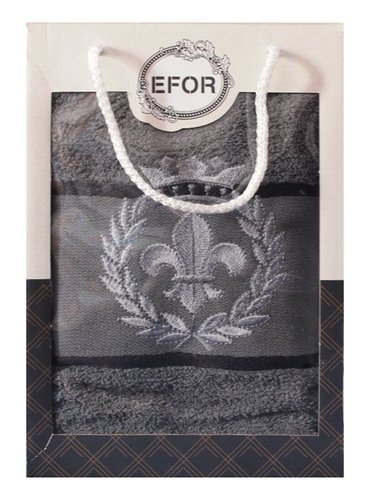 Полотенце для ванной в подарочной упаковке Efor хлопковая махра герб v2 темно-серый 70х140, фото, фотография