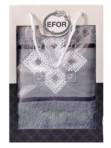 Полотенце для ванной в подарочной упаковке Efor хлопковая махра герб v4 светло-серый 70х140, фото, фотография