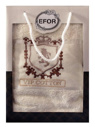 Полотенце для ванной в подарочной упаковке Efor хлопковая махра герб v5 кремовый 70х140, фото, фотография