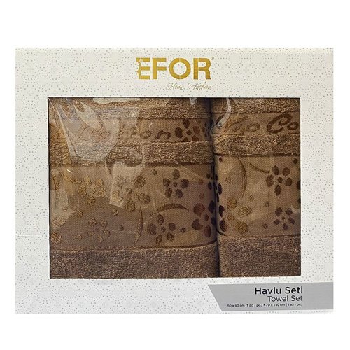 Подарочный набор полотенец для ванной 50х90, 70х140 Efor EXOTICA хлопковая махра коричневый, фото, фотография