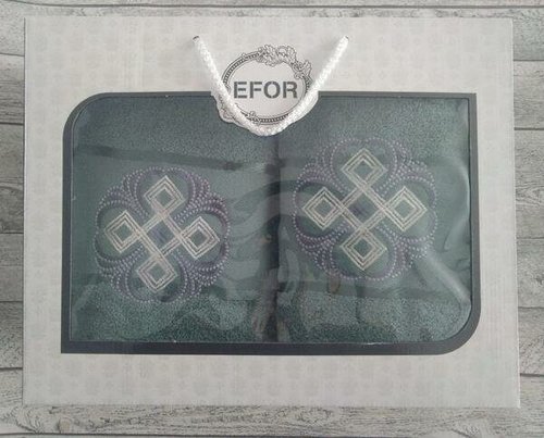 Подарочный набор полотенец для ванной 50х90, 70х140 Efor хлопковая махра герб v1 зеленый, фото, фотография