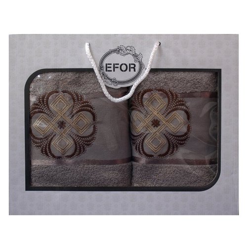 Подарочный набор полотенец для ванной 50х90, 70х140 Efor хлопковая махра герб v1 кофейный, фото, фотография
