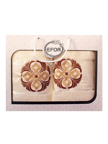 Подарочный набор полотенец для ванной 50х90, 70х140 Efor хлопковая махра герб v1 кремовый, фото, фотография