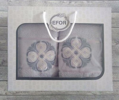 Подарочный набор полотенец для ванной 50х90, 70х140 Efor хлопковая махра герб v1 светло-серый, фото, фотография