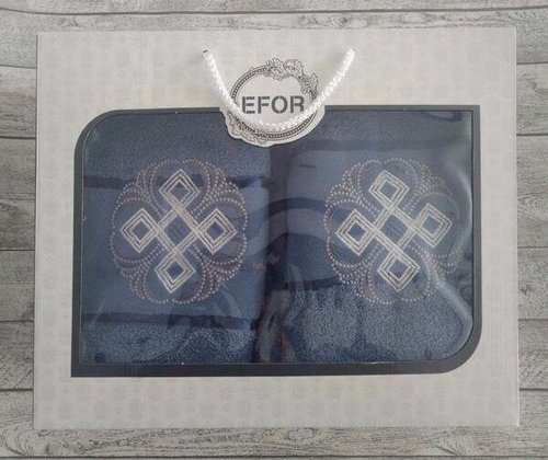 Подарочный набор полотенец для ванной 50х90, 70х140 Efor хлопковая махра герб v1 синий, фото, фотография