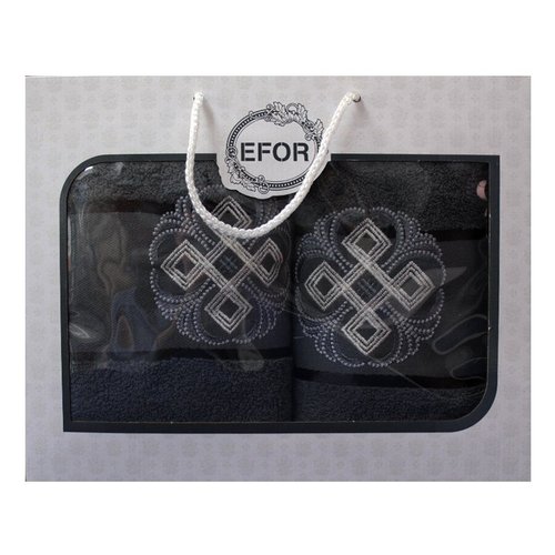 Подарочный набор полотенец для ванной 50х90, 70х140 Efor хлопковая махра герб v1 темно-серый, фото, фотография