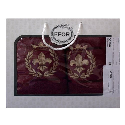 Подарочный набор полотенец для ванной 50х90, 70х140 Efor хлопковая махра герб v2 бордовый, фото, фотография