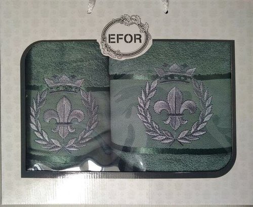 Подарочный набор полотенец для ванной 50х90, 70х140 Efor хлопковая махра герб v2 зеленый, фото, фотография