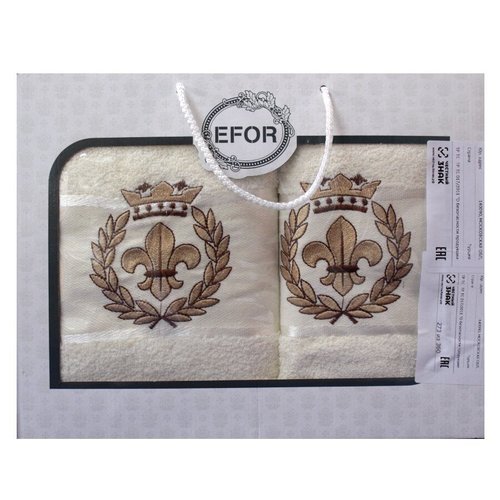Подарочный набор полотенец для ванной 50х90, 70х140 Efor хлопковая махра герб v2 кремовый, фото, фотография