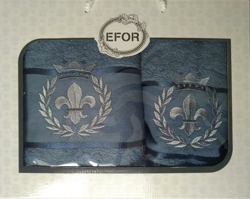 Подарочный набор полотенец для ванной 50х90, 70х140 Efor хлопковая махра герб v2 синий, фото, фотография