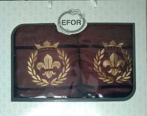 Подарочный набор полотенец для ванной 50х90, 70х140 Efor хлопковая махра герб v2 темно-кофейный, фото, фотография