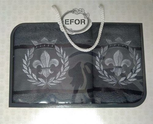 Подарочный набор полотенец для ванной 50х90, 70х140 Efor хлопковая махра герб v2 темно-серый, фото, фотография